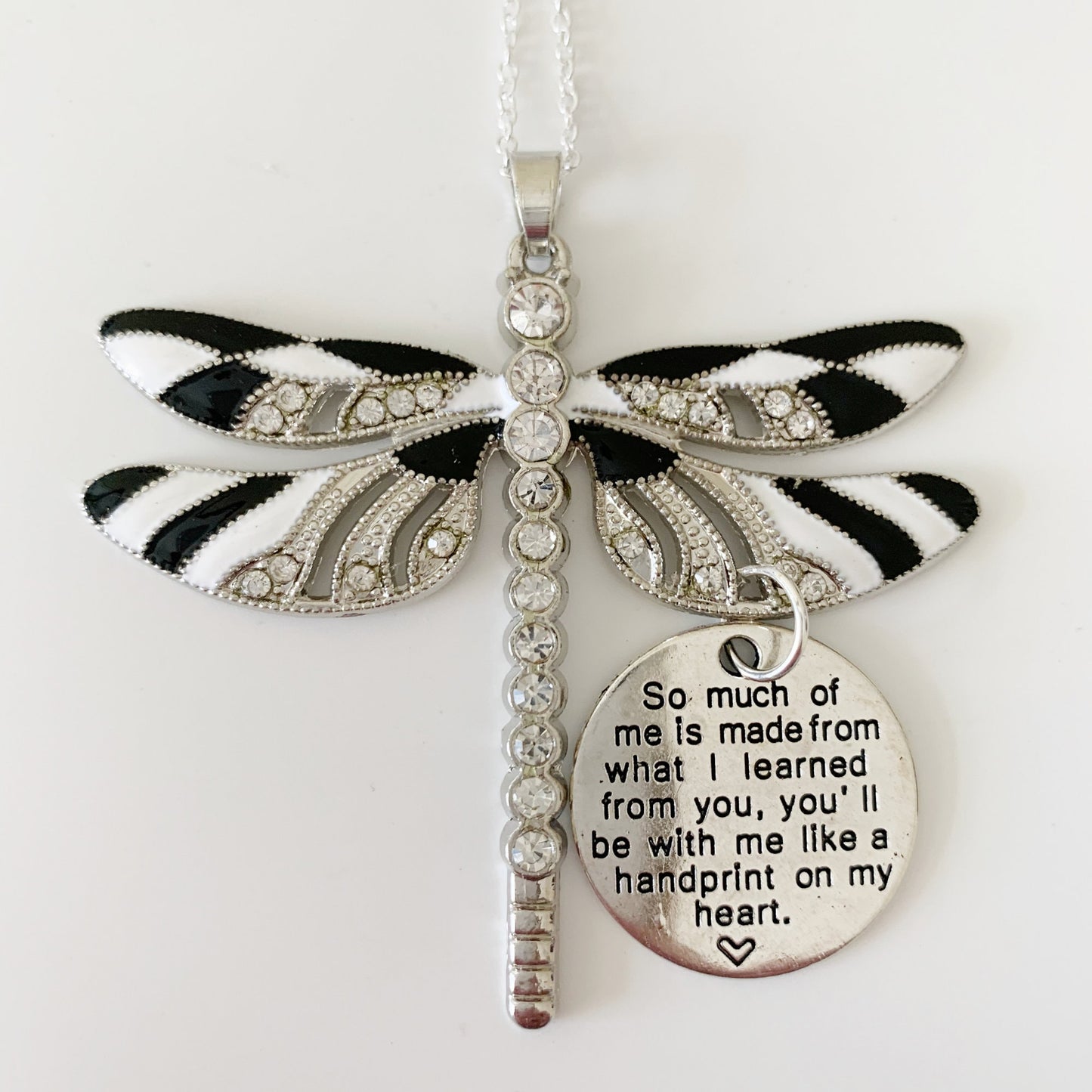 Zebra Black and White Dragonfly Memorial Keepsake Pendant