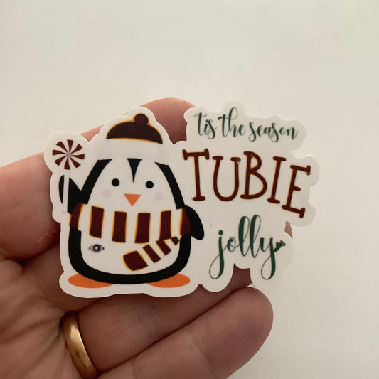 Tis the Season Tubie Jolly Cute Penguin Sticker, G-Tube Sticker, MicKey Button Sticker, Jtube, GJ Tube