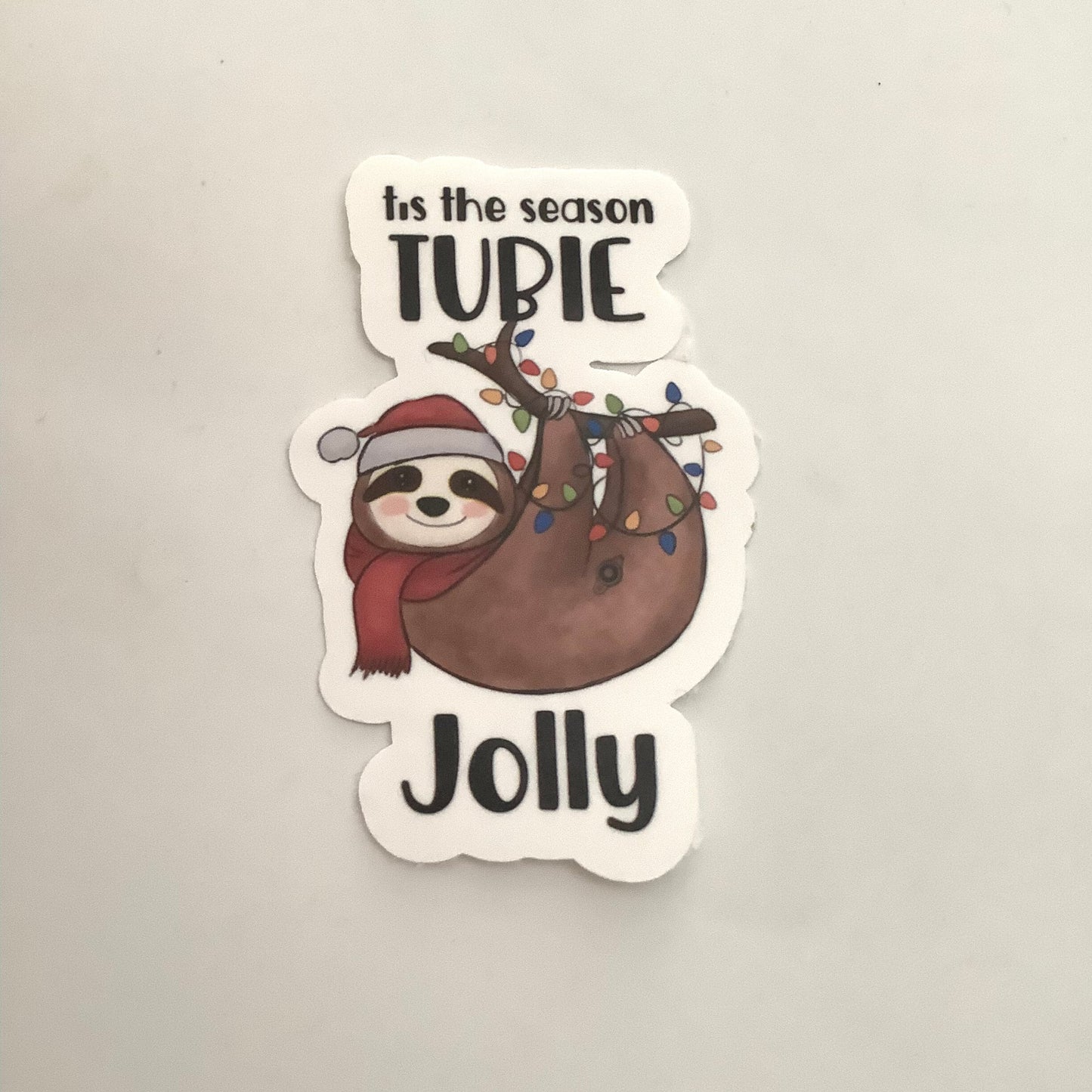 Tis the Season Tubie Jolly Cute Sloth Sticker, G-Tube Sticker, MicKey Button Sticker, Jtube, GJ Tube