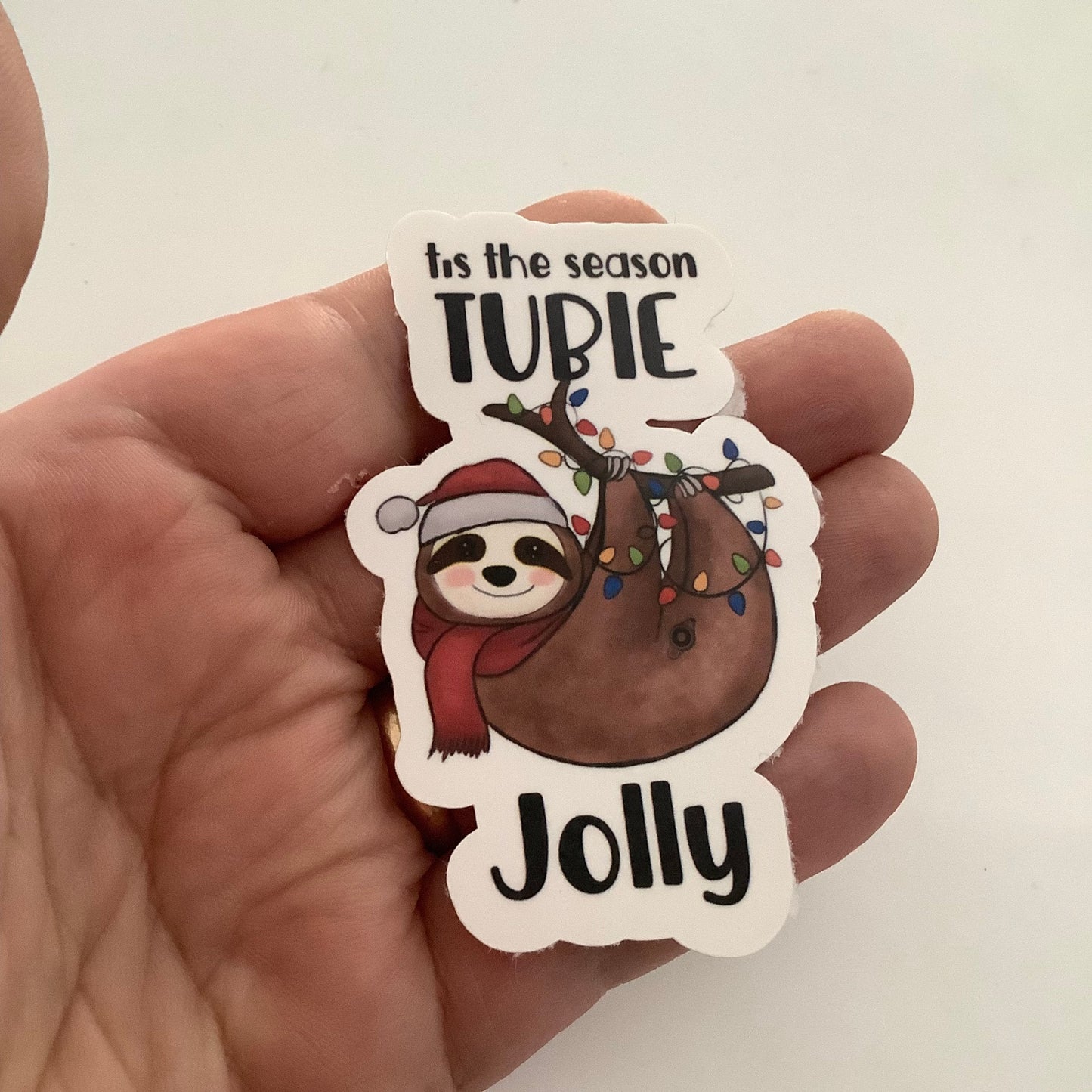 Tis the Season Tubie Jolly Cute Sloth Sticker, G-Tube Sticker, MicKey Button Sticker, Jtube, GJ Tube