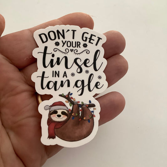 Don't Get Your Tinsel in a Tangle Christmas Sloth Sticker