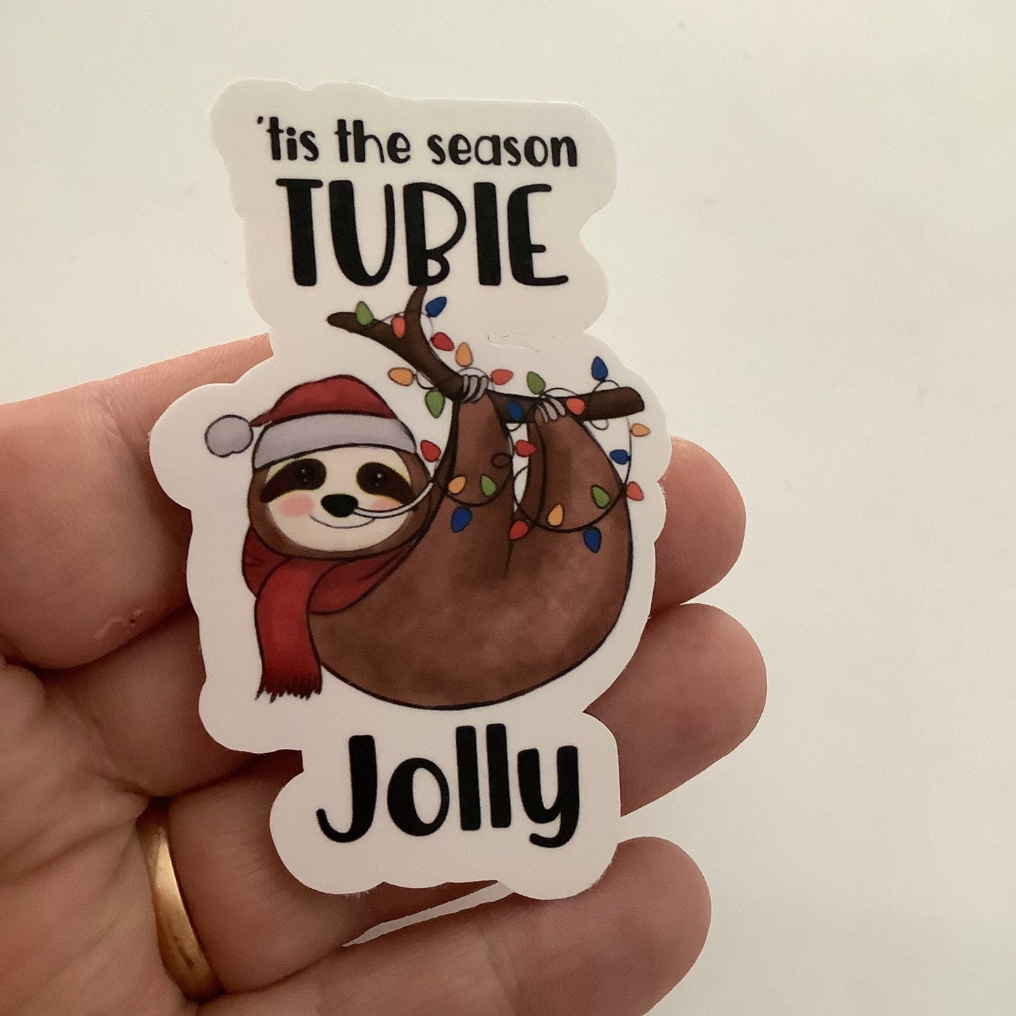 Tis the Season Tubie Jolly Cute Sloth Sticker, NG-Tube Sticker, Feeding Tube Awareness, Tubie Humour