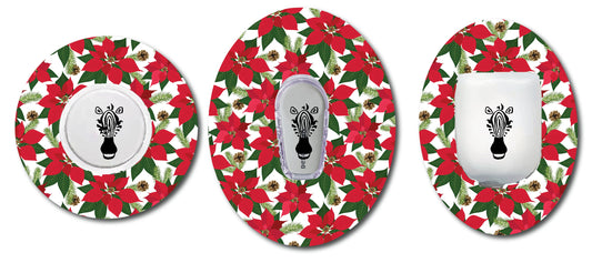 Christmas Poinsettias CGM patch for Freestyle LIbre, Dexcom, Omnipod Continuous Glucose Monitor patches and stickers