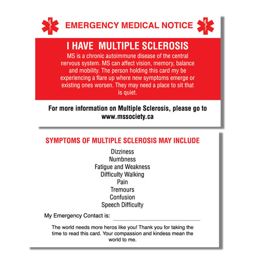 Emergency Medical Card Multiple Sclerosis Medic Alert Card, Rare Disease Awareness