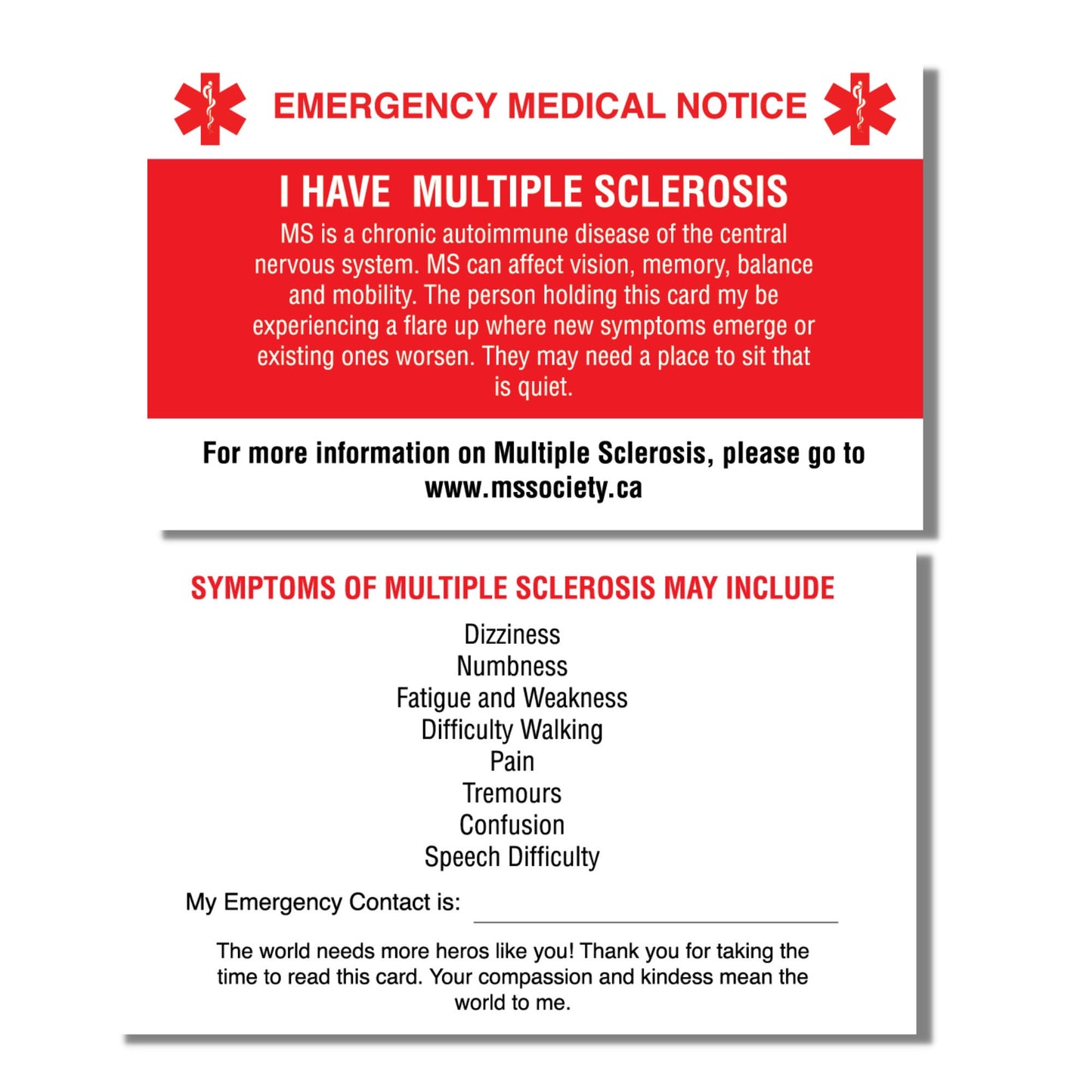 Emergency Medical Card Child Multiple Sclerosis Medic Alert Card, Rare Disease Awareness