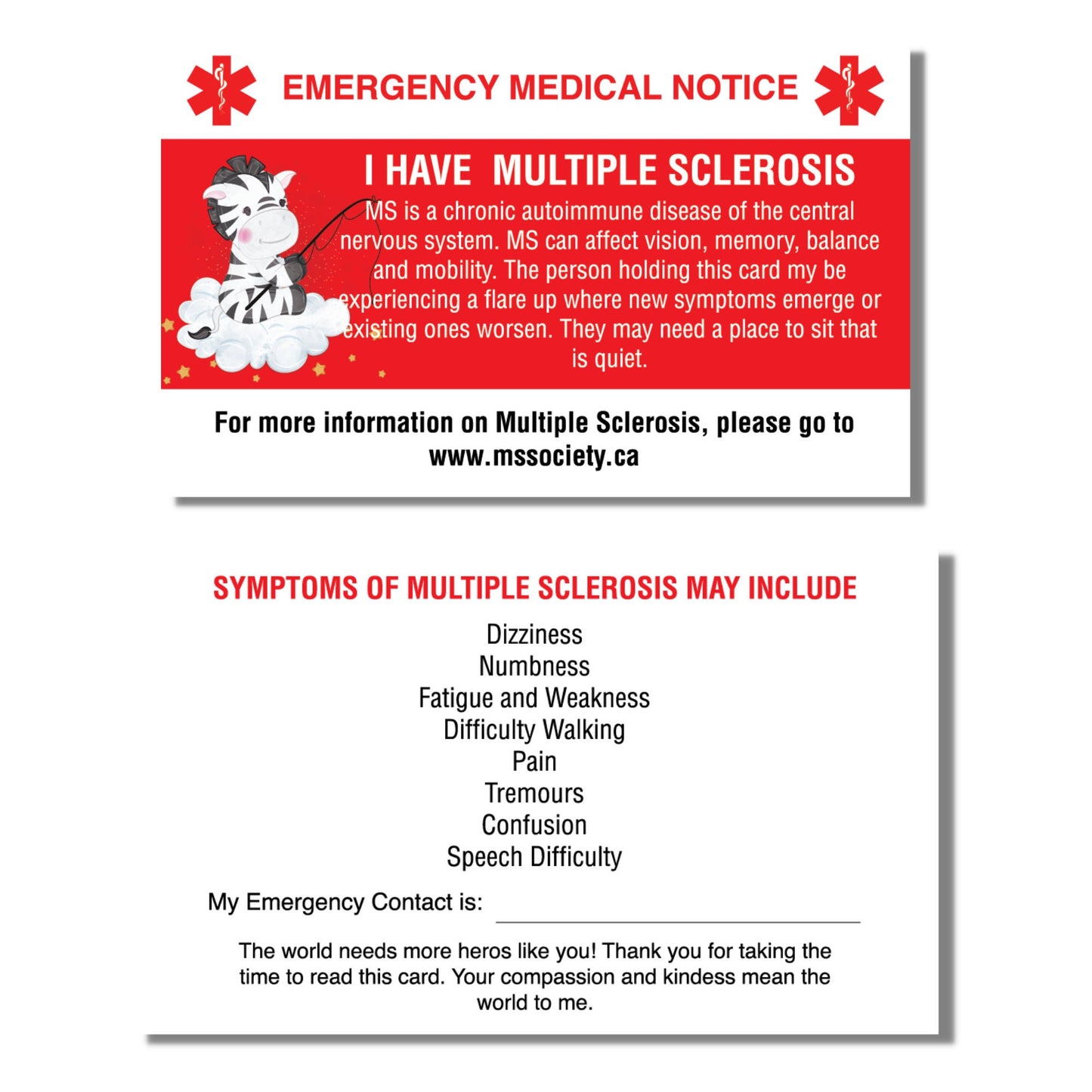 Emergency Medical Card Child Multiple Sclerosis Medic Alert Card, Rare Disease Awareness