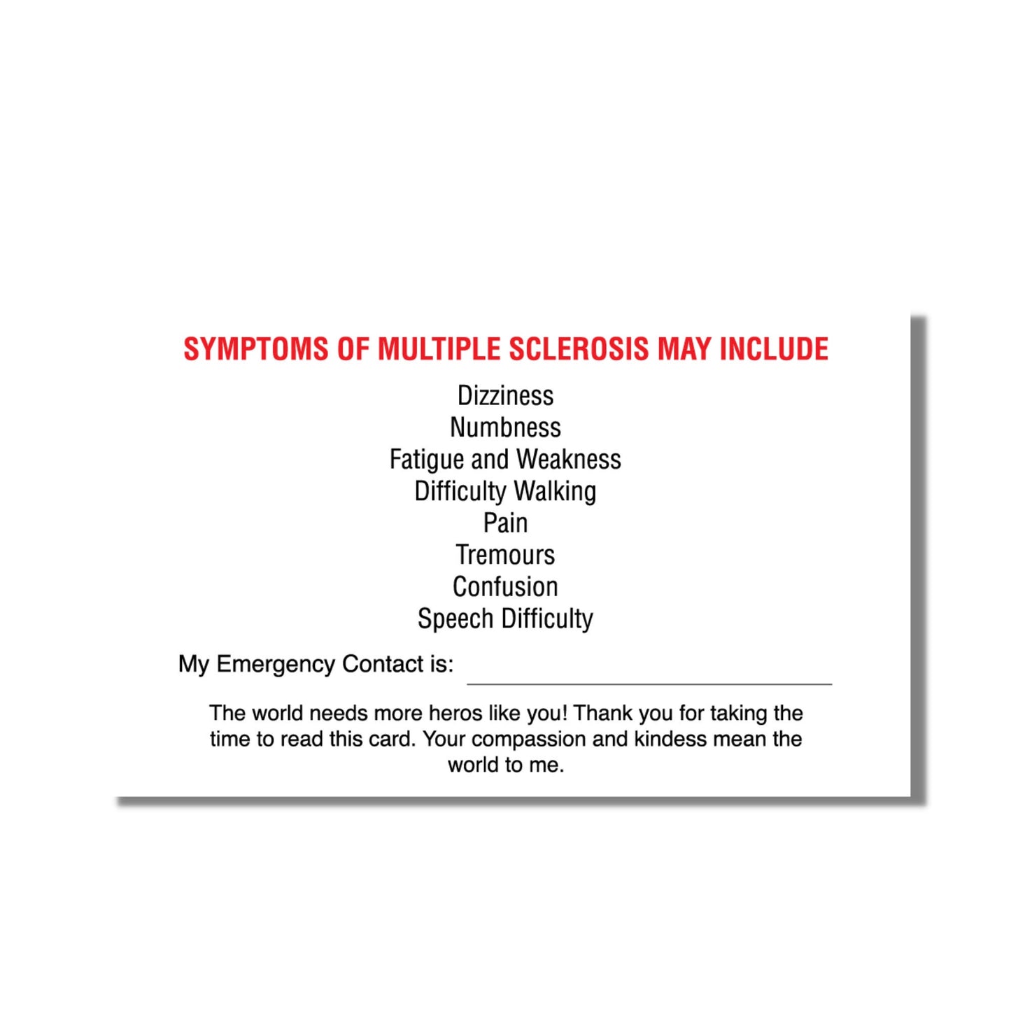 Emergency Medical Card Multiple Sclerosis Medic Alert Card, Rare Disease Awareness