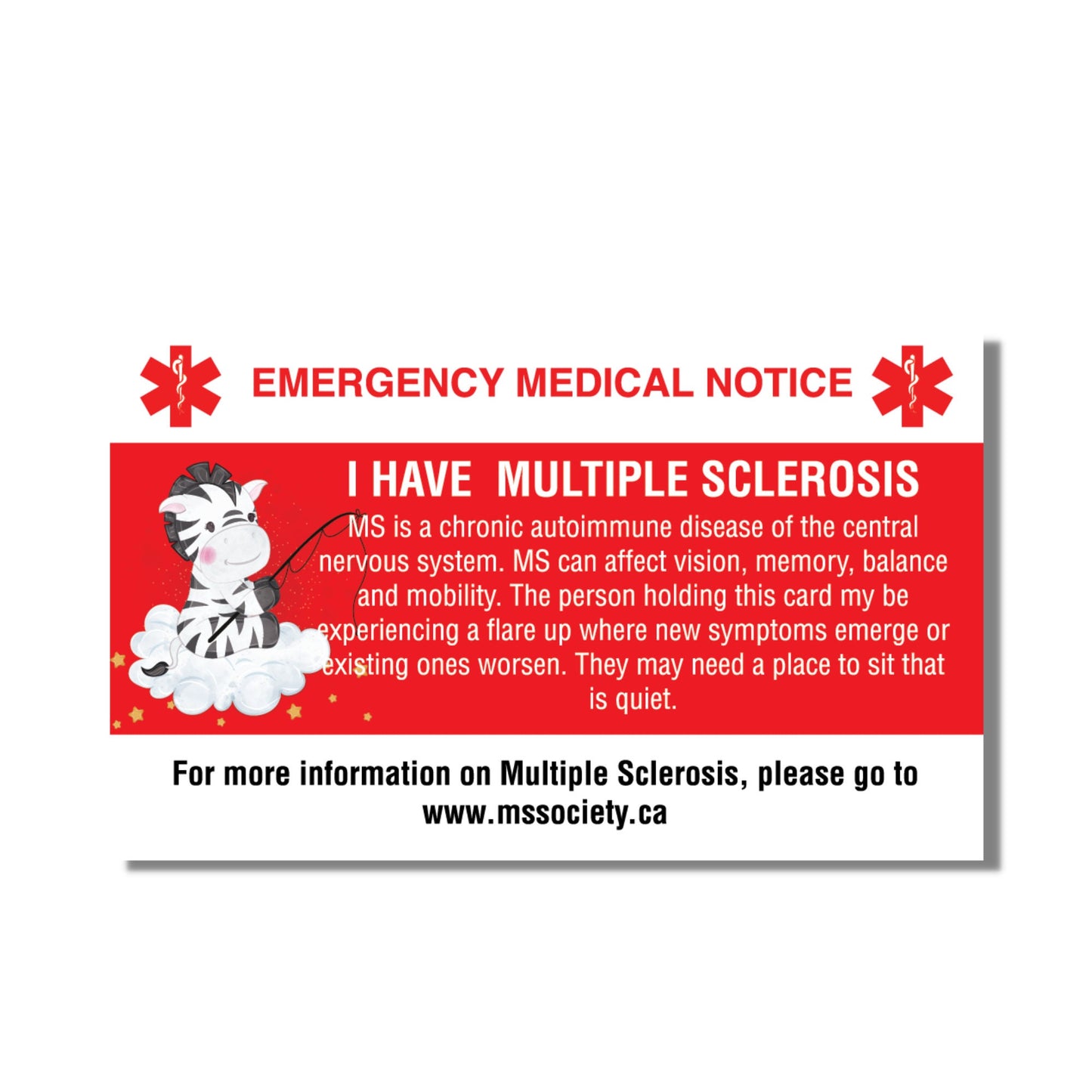 Emergency Medical Card Multiple Sclerosis Medic Alert Card, Rare Disease Awareness