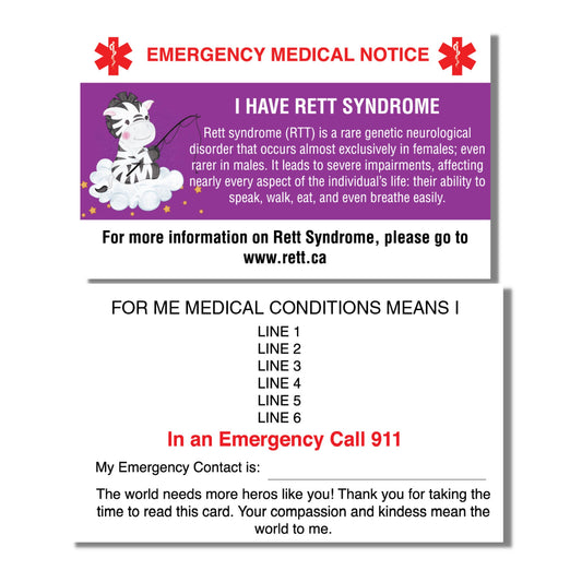 Emergency Medical Card Rett Syndrome Medic Alert Card, Rare Disease Awareness