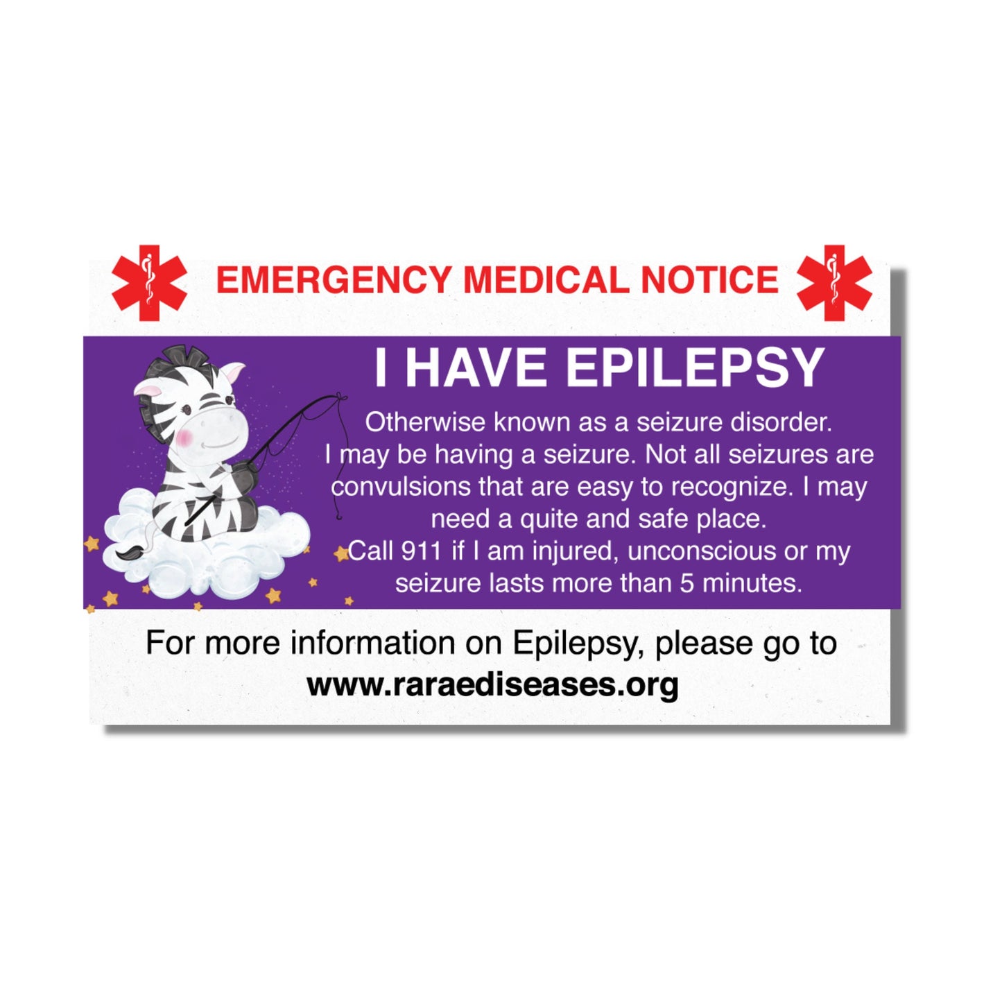 Emergency Medical Card Epilepsy Medic Alert Card, Rare Disease Awareness