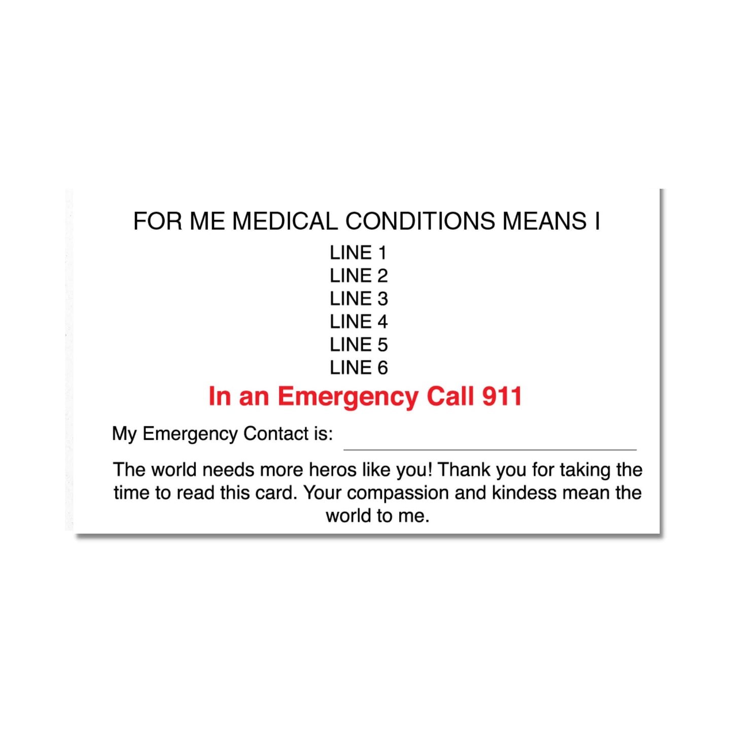 Custom Personalized Emergency Medical Card Medic Alert Card, Rare Disease Awareness