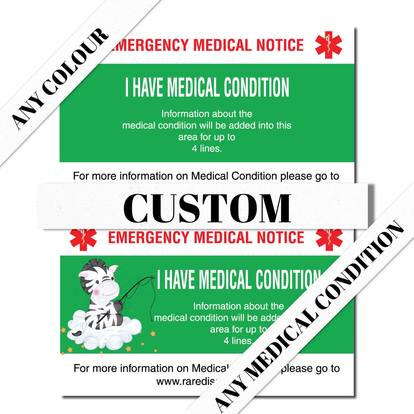 Custom Personalized Emergency Medical Card Medic Alert Card, Rare Disease Awareness