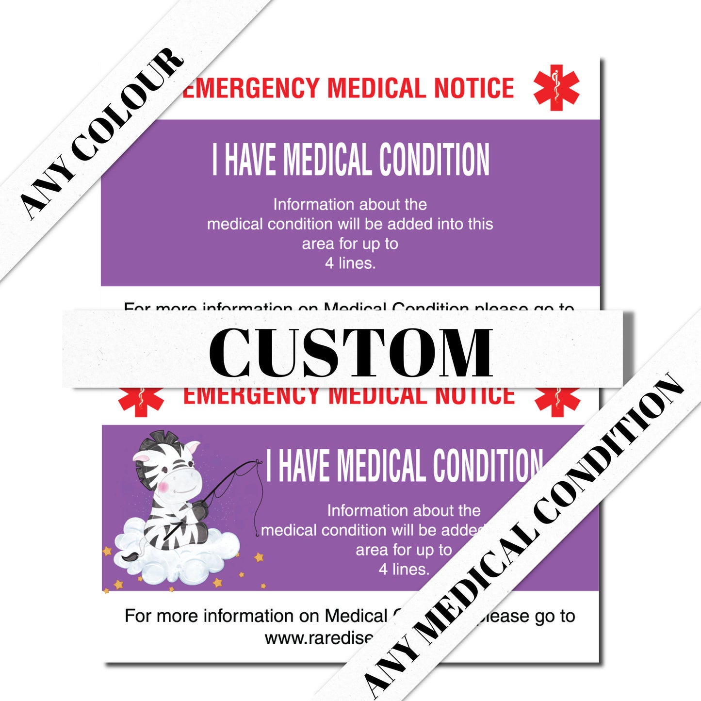 Custom Personalized Emergency Medical Card Medic Alert Card, Rare Disease Awareness