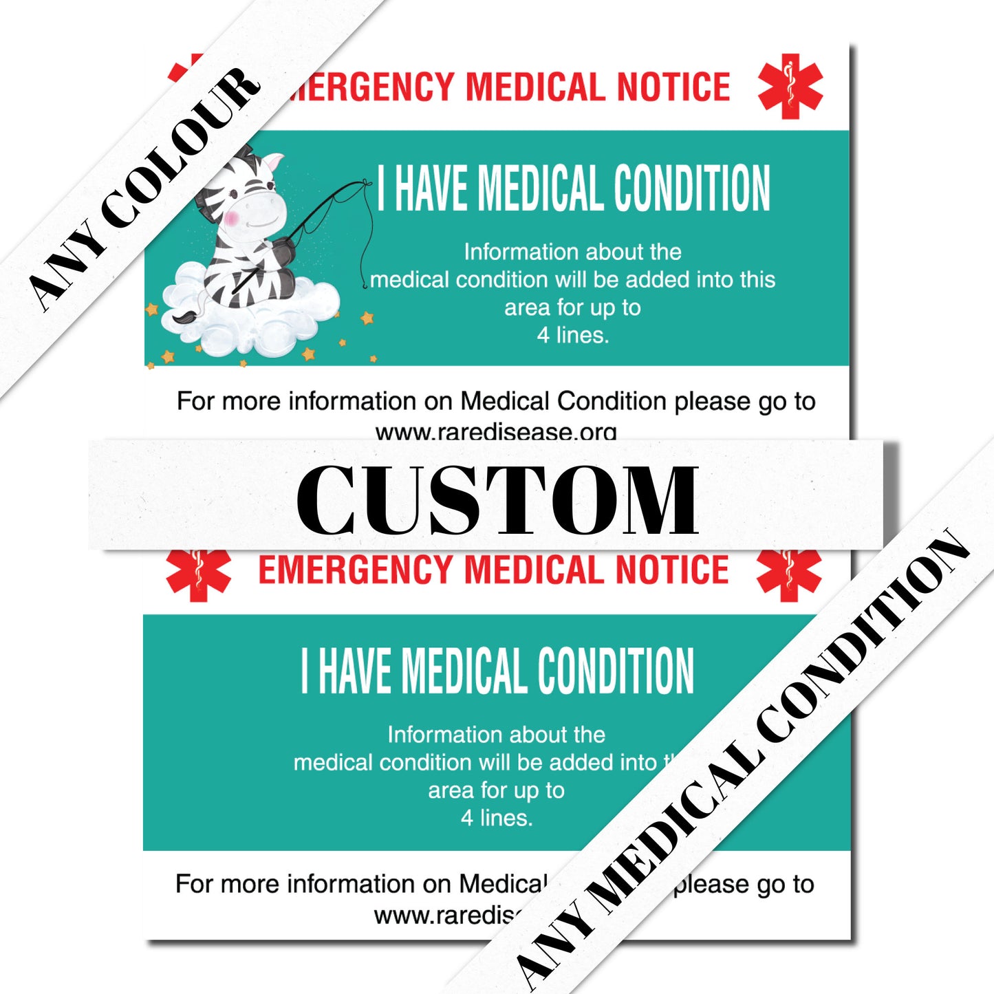 Custom Personalized Emergency Medical Card Medic Alert Card, Rare Disease Awareness