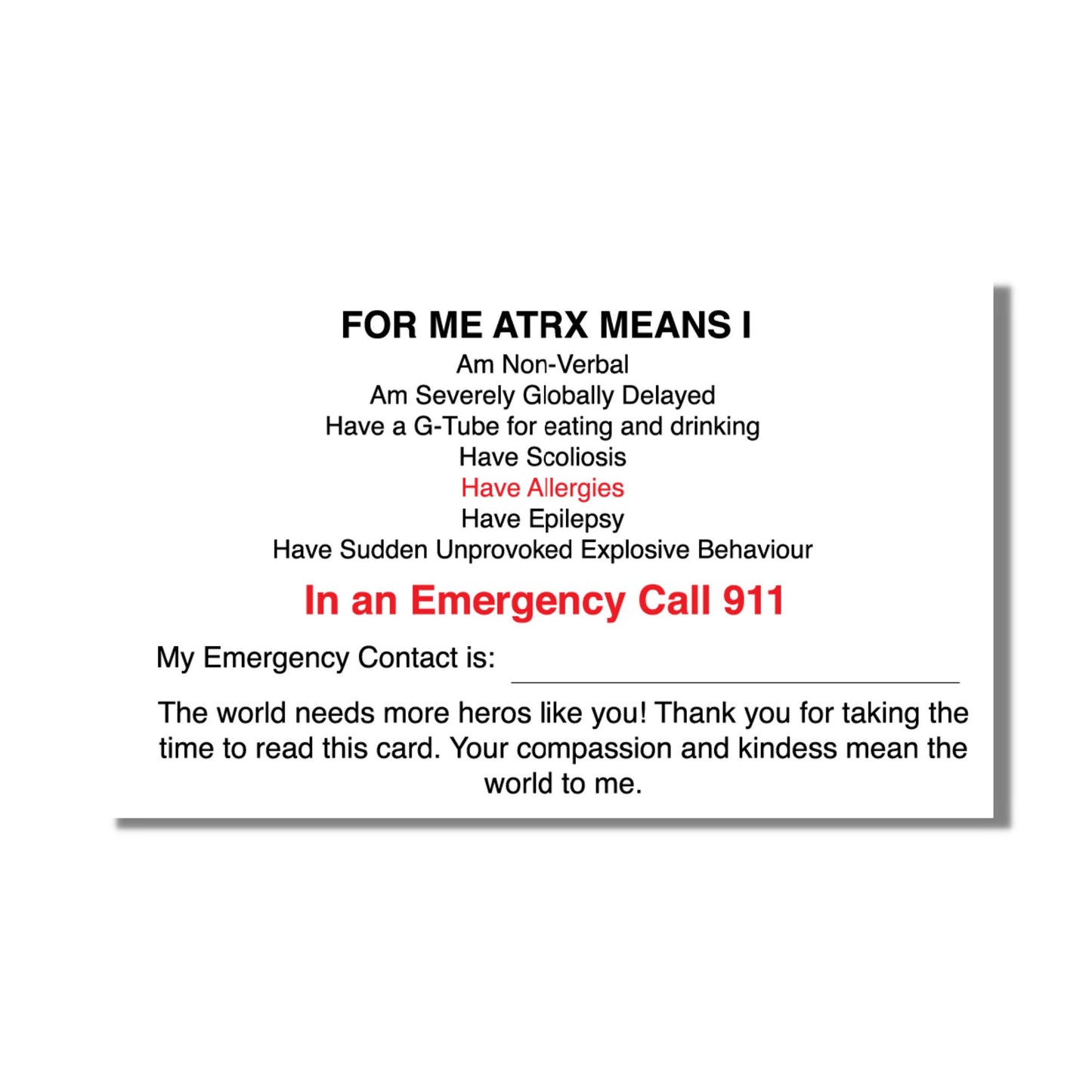 Emergency Medical Card ATRX-Syndrome Medic Alert Card, Rare Disease Awareness