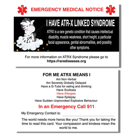 Emergency Medical Card Child ATRX-Syndrome Medic Alert Card, Rare Disease Awareness