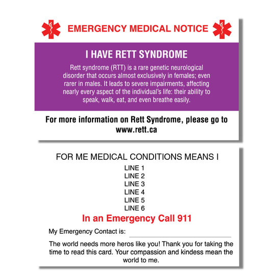 Emergency Medical Card Rett Syndrome Medic Alert Card, Rare Disease Awareness