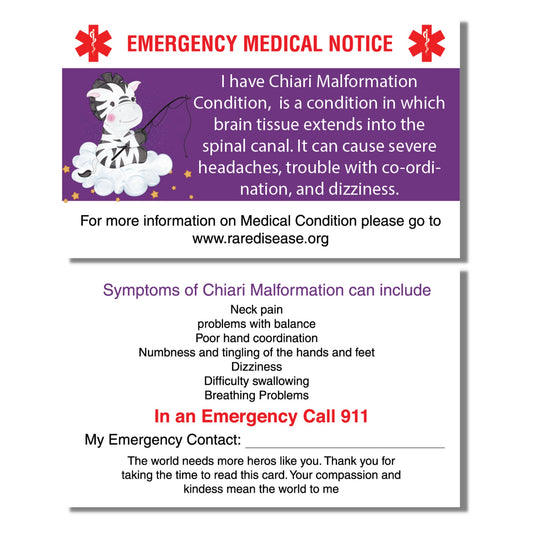 Emergency Medical Card Chiari Malformation Medic Alert Card, Rare Disease Awareness