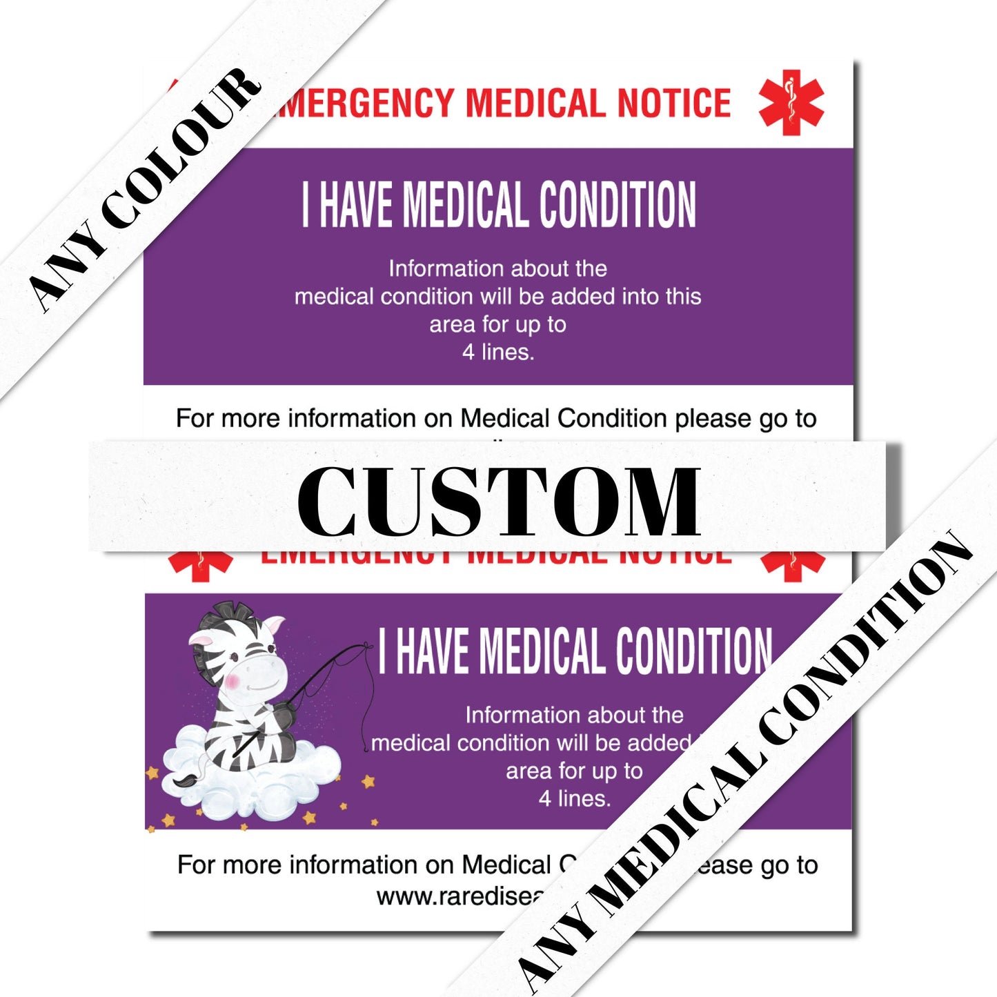 Custom Personalized Emergency Medical Card Medic Alert Card, Rare Disease Awareness