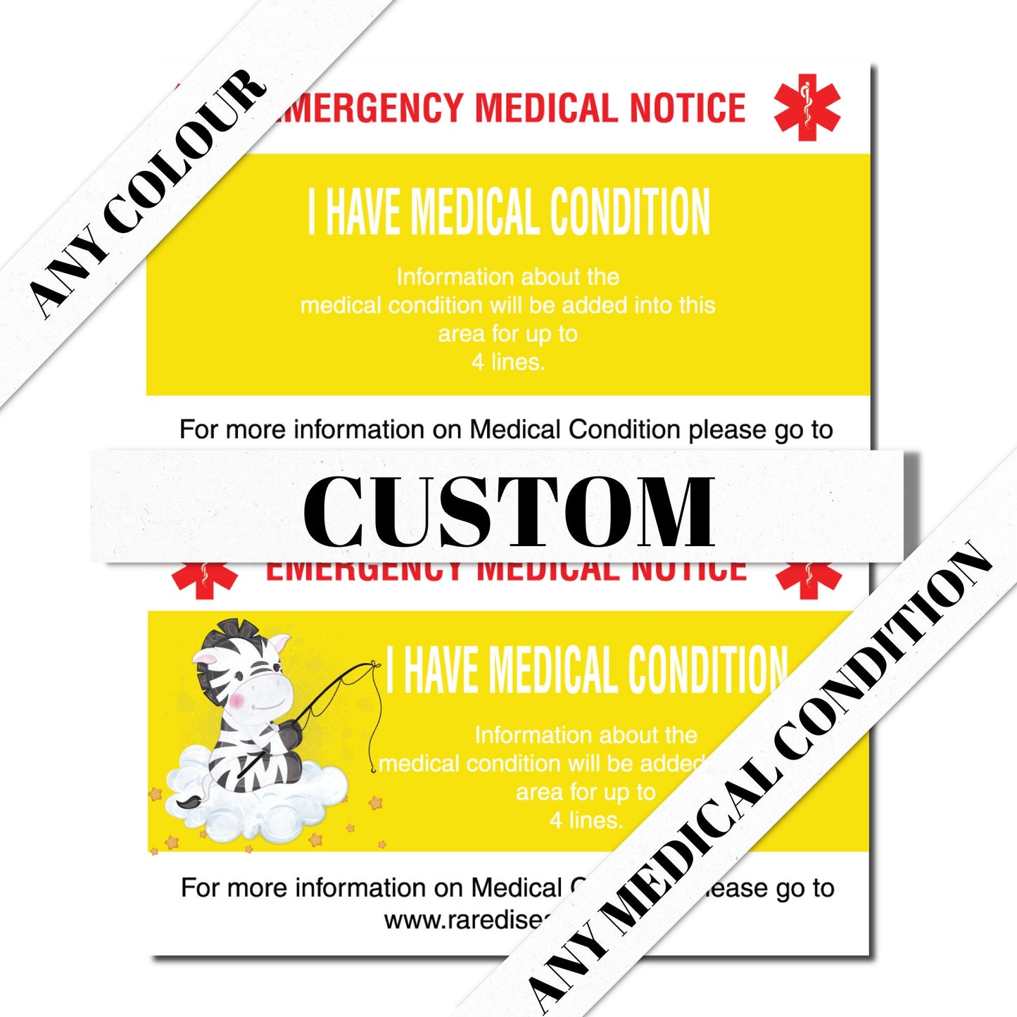 Custom Personalized Emergency Medical Card Medic Alert Card, Rare Disease Awareness