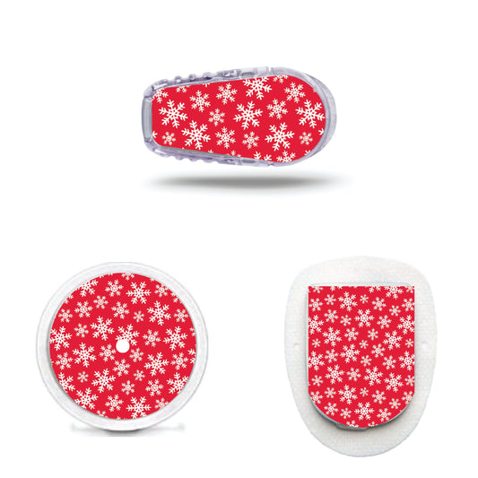 Snowflakes on Red Tattoo-Stickers for Freestyle LIbre, Dexcom, Omnipod Continuous Glucose Monitor patches and stickers