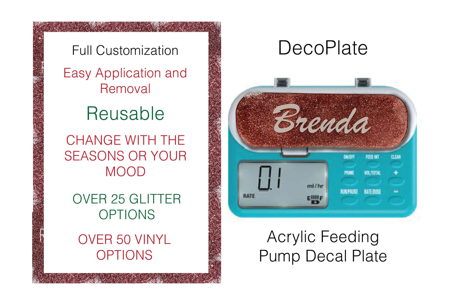 Custom Infinity Feeding Pump Acrylic Decal - Acrylic Custom  DecoPlate, Interchangeable and Reusable