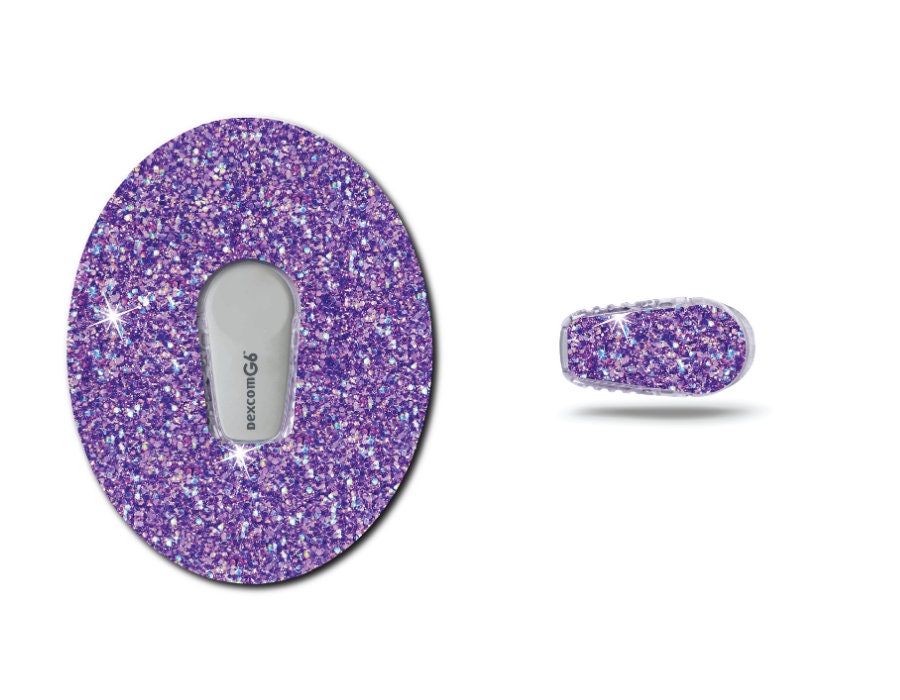 Glitter Look Purple Continuous Glucose Monitor (CGM) Decorative Over Patch and Sticker/Tattoo Set