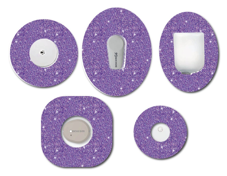 Glitter Look Purple Continuous Glucose Monitor (CGM) Decorative Over Patch and Sticker/Tattoo Set