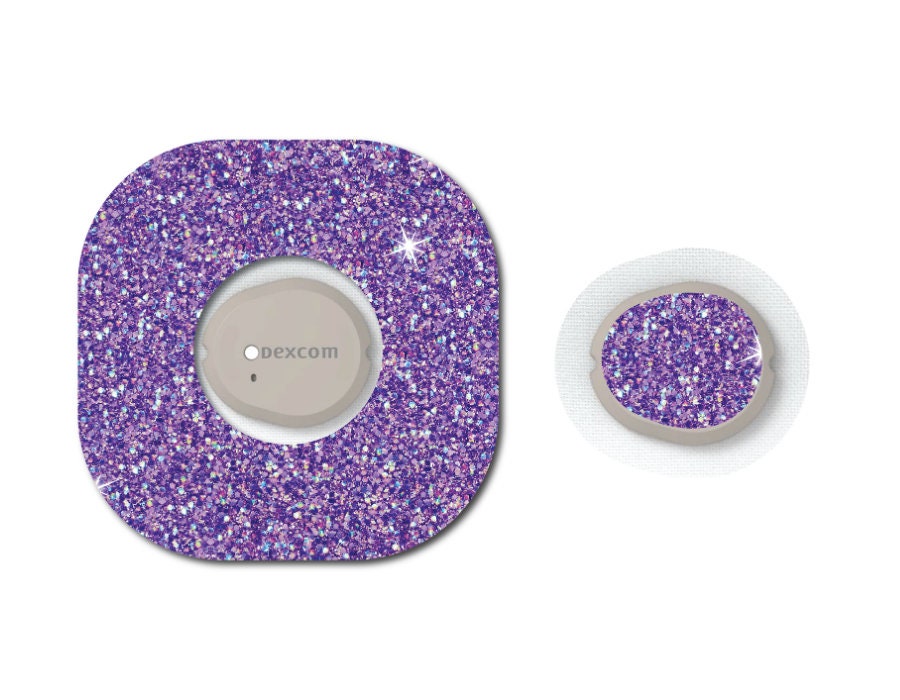 Glitter Look Purple Continuous Glucose Monitor (CGM) Decorative Over Patch and Sticker/Tattoo Set