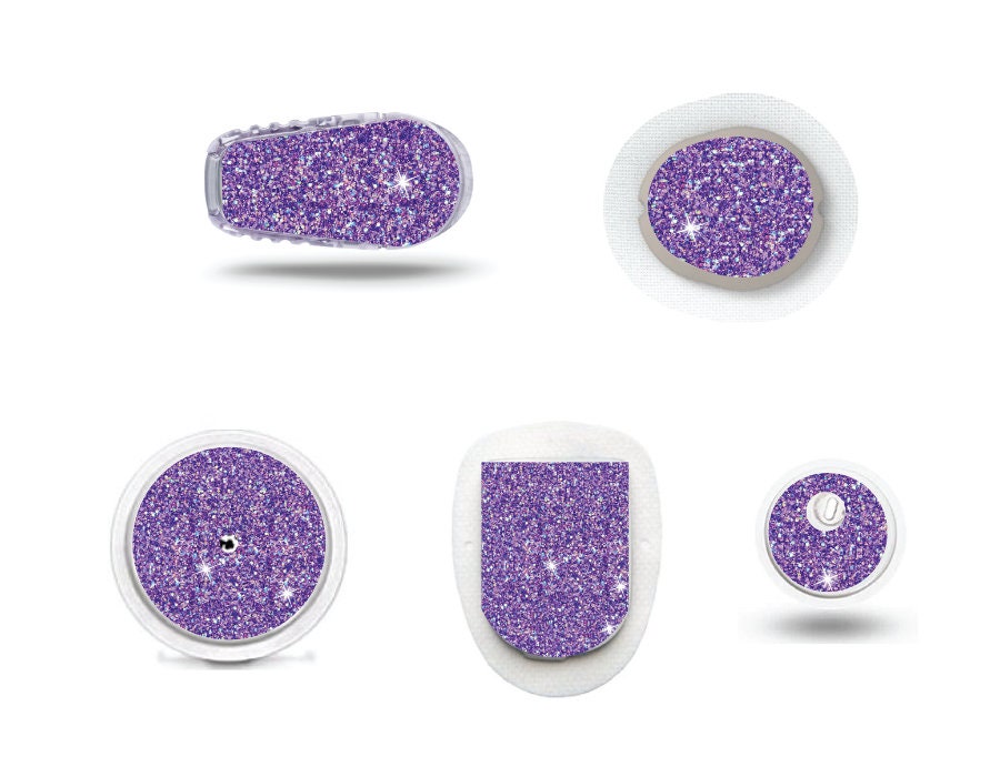 Glitter Look Purple Continuous Glucose Monitor (CGM) Decorative Over Patch and Sticker/Tattoo Set