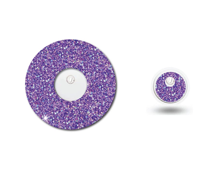 Glitter Look Purple Continuous Glucose Monitor (CGM) Decorative Over Patch and Sticker/Tattoo Set