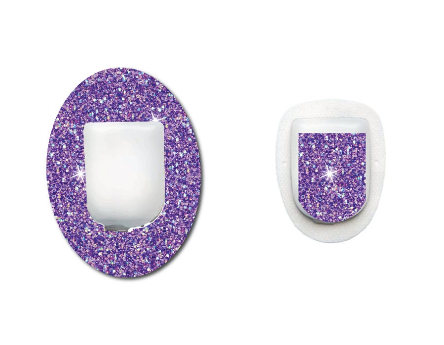 Glitter Look Purple Continuous Glucose Monitor (CGM) Decorative Over Patch and Sticker/Tattoo Set