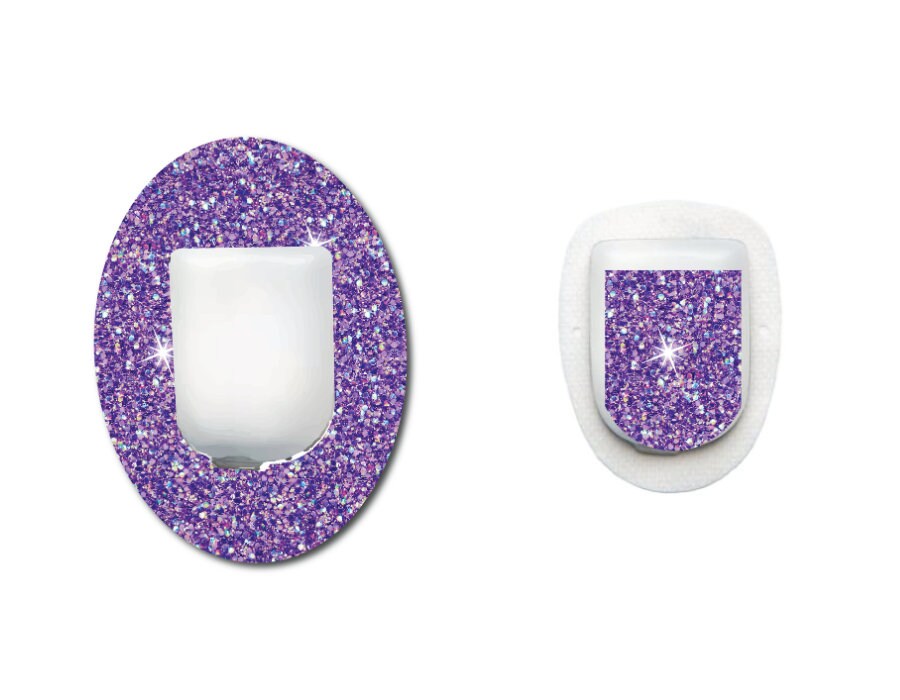 Glitter Look Purple Continuous Glucose Monitor (CGM) Decorative Over Patch and Sticker/Tattoo Set