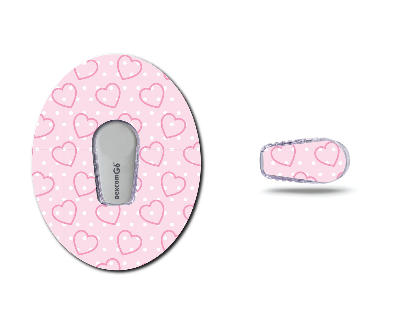 Pretty Pink Hearts Continuous Glucose Monitor (CGM) Decorative Over Patch and Sticker/Tattoo Set