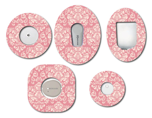 Pink Damask CGM patch for Freestyle LIbre, Dexcom, Omnipod Continuous Glucose Monitor patches and stickers