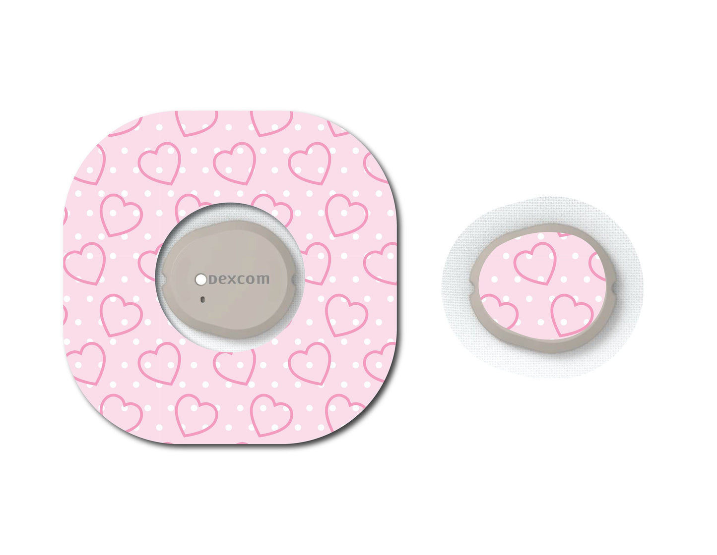 Pretty Pink Hearts Continuous Glucose Monitor (CGM) Decorative Over Patch and Sticker/Tattoo Set