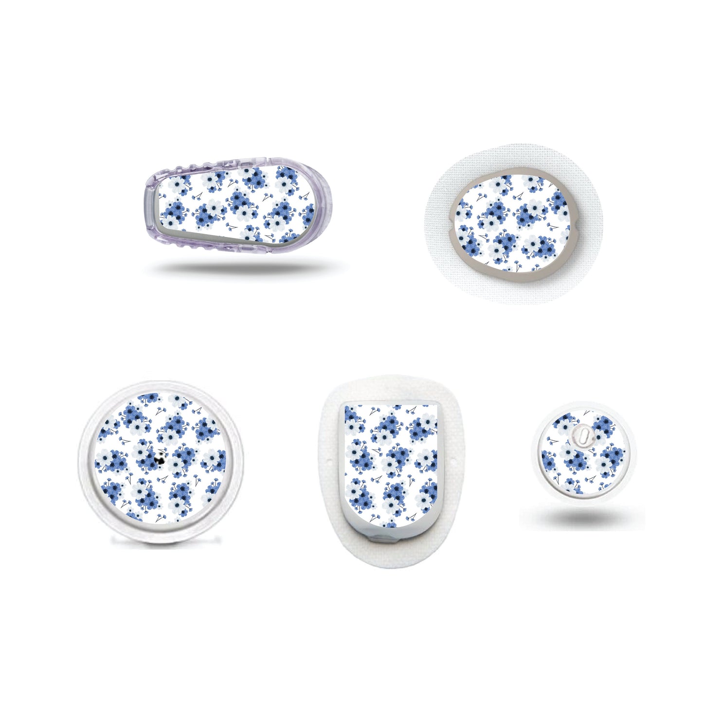 Blue Flower stickers for Freestyle LIbre, Dexcom, Omnipod Continuous Glucose Monitor patches and stickers