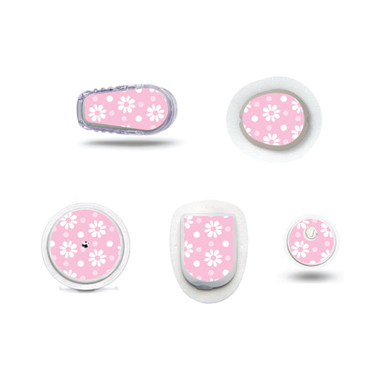 Pink Retro Daisy Stickers for Freestyle LIbre, Dexcom, Omnipod Continuous Glucose Monitor patches and stickers