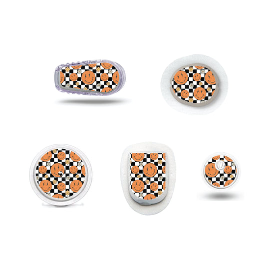 Retro Checkered Smiles Stickers for Freestyle LIbre, Dexcom, Omnipod Continuous Glucose Monitor patches and stickers