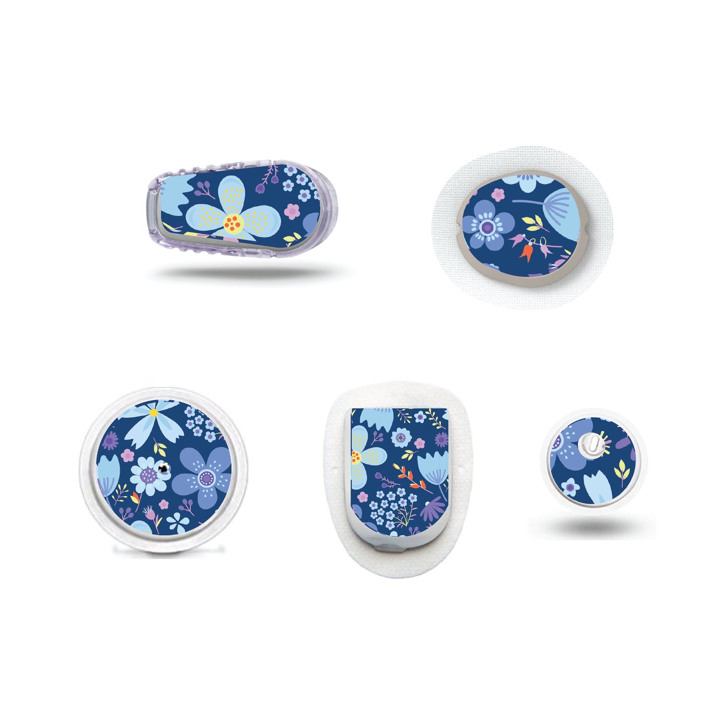 Spring Flowers on Blue Stickers for Freestyle LIbre, Dexcom, Omnipod Continuous Glucose Monitor patches and stickers