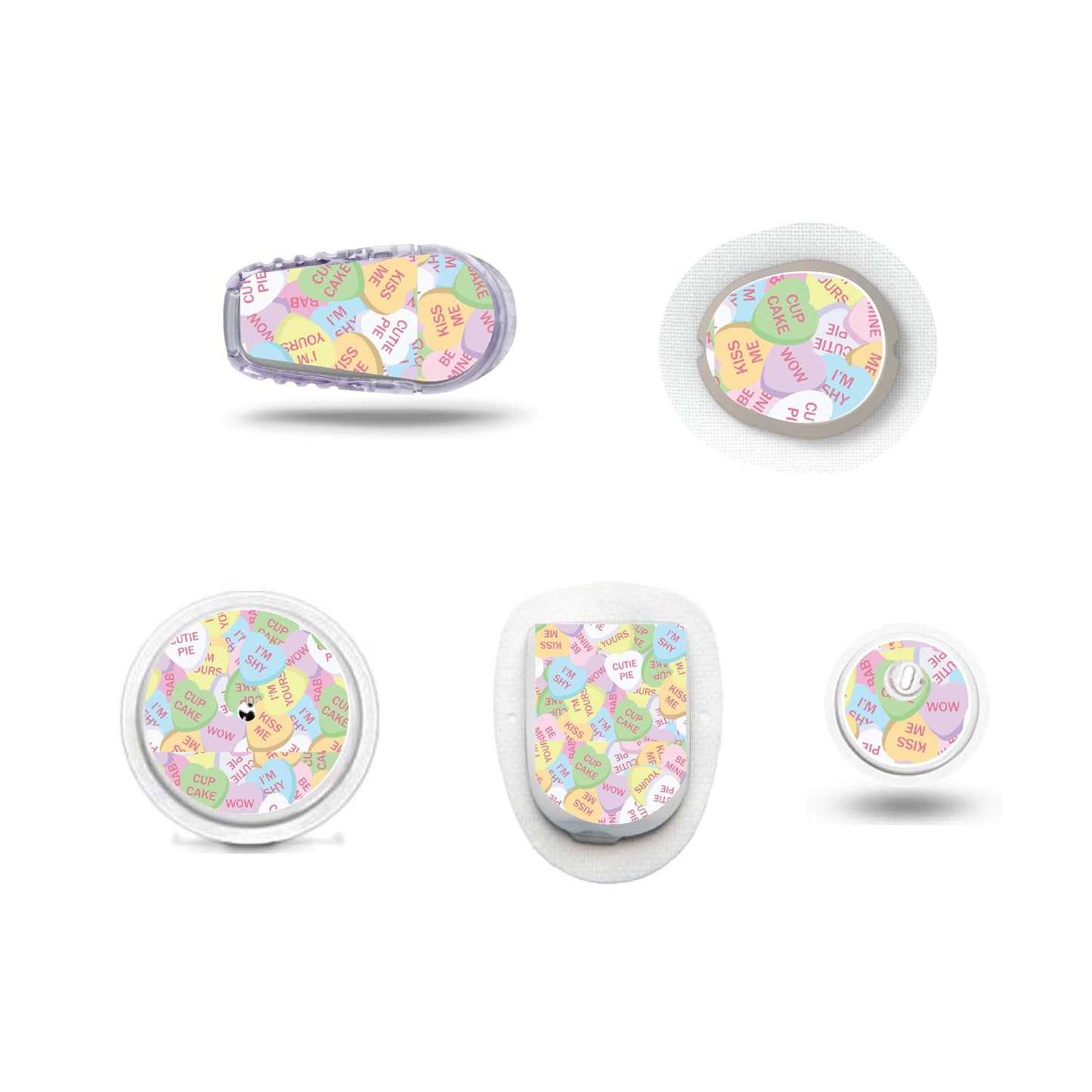 Candy Hearts Stickers for Freestyle LIbre, Dexcom, Omnipod Continuous Glucose Monitor patches and stickers