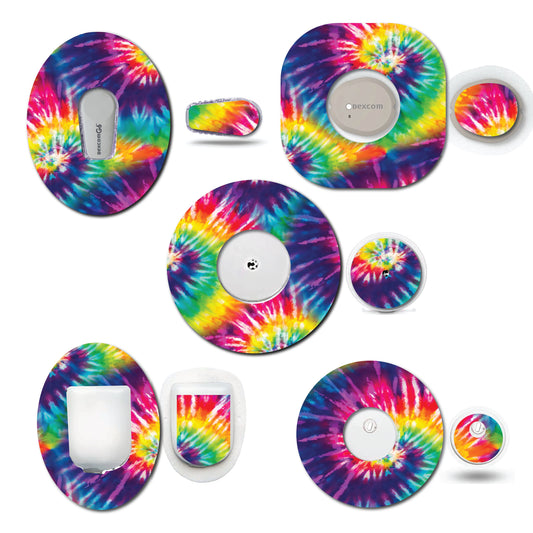 Tie Dye Continuous Glucose Monitor (CGM) Decorative Over Patch and Sticker/Tattoo Set