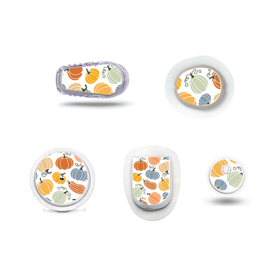 Fall Pumpkins stickers for Freestyle LIbre, Dexcom, Omnipod Continuous Glucose Monitor patches and stickers