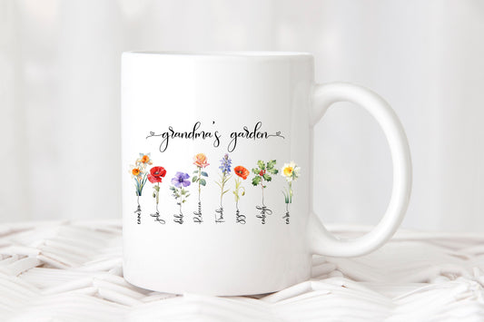 Custom Birth Month Birth Flower Mug, 11 oz. or 15oz Mug, Mother's Day Gift, Gift for Grandma