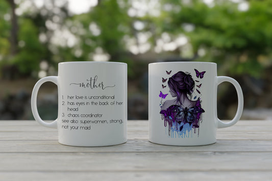 Watercolor Mother Definition Women and Butterfly Coffee Mug, 11oz or 15 oz - Mother's Day Mug #3