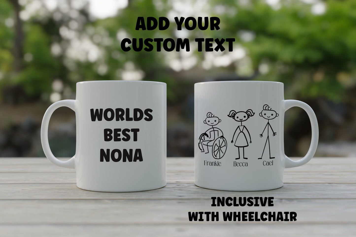 Custom Wheelchair Family Stick Figure Mug, 11 oz. or 15oz Mug, Wheelchair, Gift for Dad, Mother's Day, Father's Day