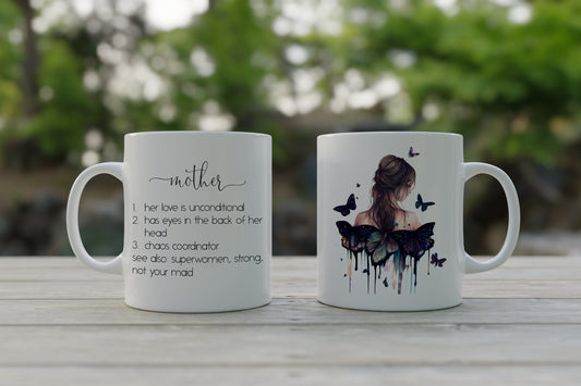 Watercolor Mother Definition Women and Butterfly Coffee Mug, 11oz or 15 oz - Mother's Day Mug #1