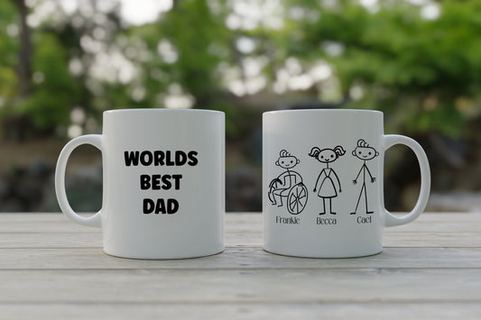 Custom Wheelchair Family Stick Figure Mug, 11 oz. or 15oz Mug, Wheelchair, Gift for Dad, Mother's Day, Father's Day