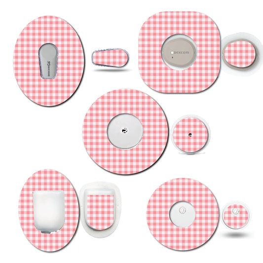 Strawberry Coquette Dark Pink Gingham Continuous Glucose Monitor (CGM) Decorative Over Patch and Sticker/Tattoo Set