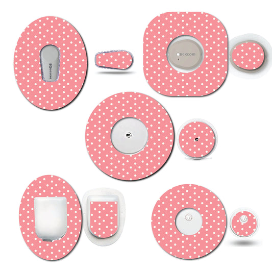 Strawberry Coquette Dark Pink Dots Continuous Glucose Monitor (CGM) Decorative Over Patch and Sticker/Tattoo Set